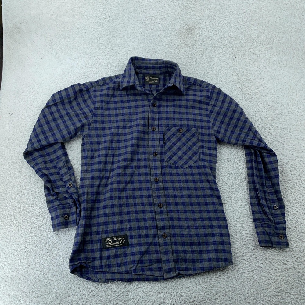 The Vermont Flannel Co Shirt Mens XS Blue Gray Plaid Flannel Long Sleeve‎ Pocket